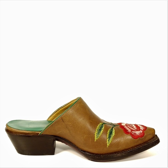 Caborca Western Flower Embroiderd Mule Boot Slides Sz 5.5 - Picture 6 of 8